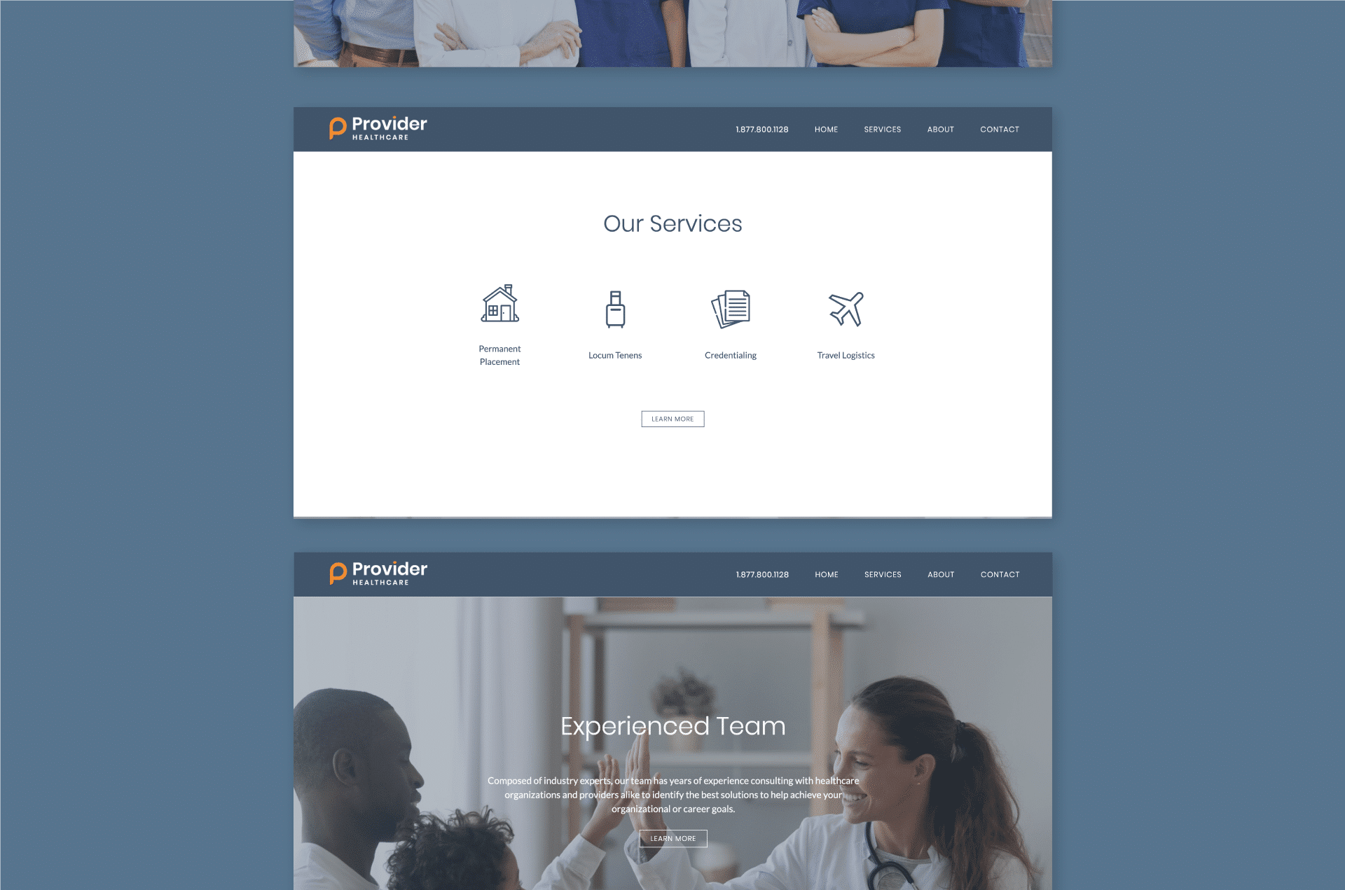 Provider Healthcare page layout design by Anchor & Alpine examples
