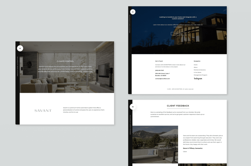 AVCrafters website pages design and layout