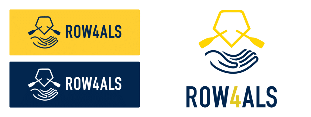 A variety of coloring and formatting for the Row4ALS logo.