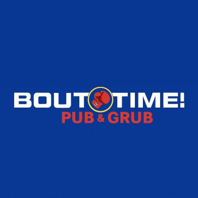 Bout Time Pub & Grub logo on deep blue-background.