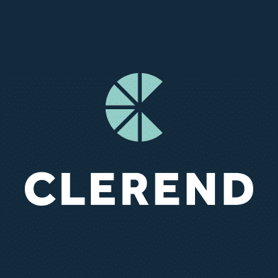 Clerend logo on dark blue background.
