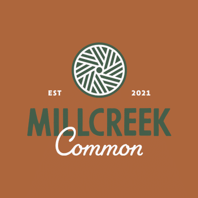 Millcreek Common logo on rusted orange background.