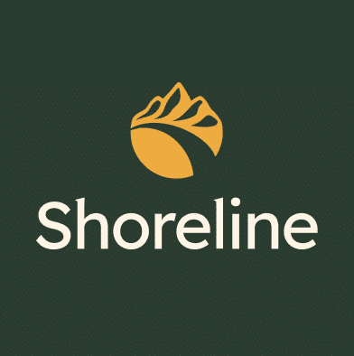 Shoreline logo on dark green background.