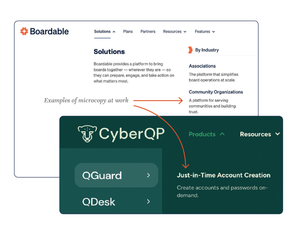 Screenshots of headers for Boardable and CyberQP websites